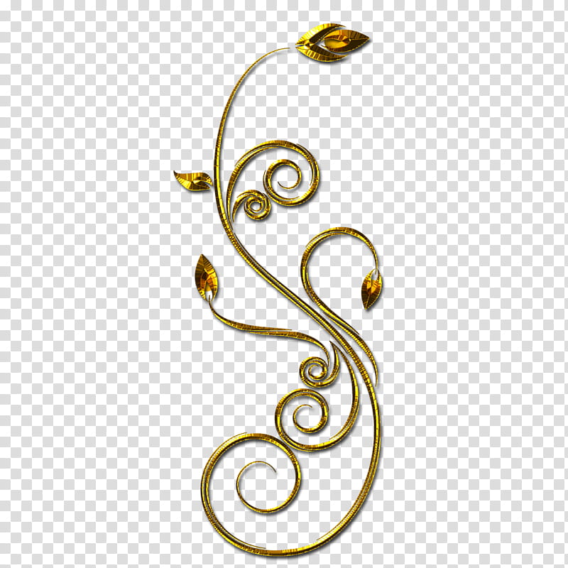 Graceful decorative embellishm, gold-colored swirl stems artwork transparent background PNG clipart