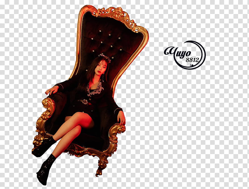 RED VELVET RBB, woman in black sits on arm chair with legs crossed transparent background PNG clipart