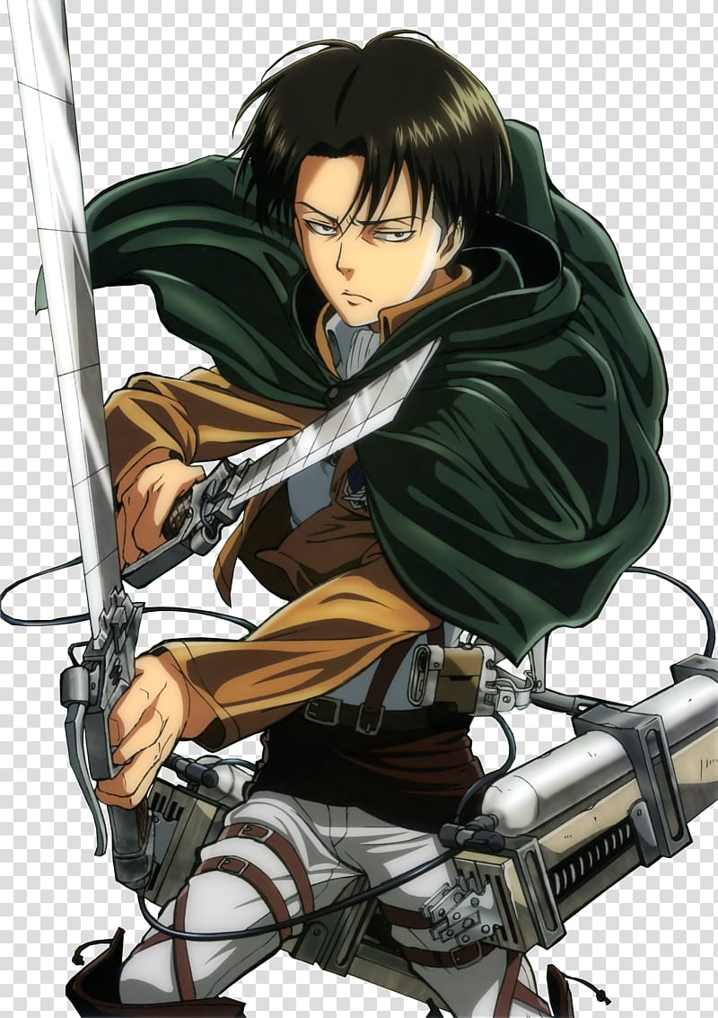 Shingeki no Kyojin Levi, black-haired man holding sword anime character transparent background PNG clipart