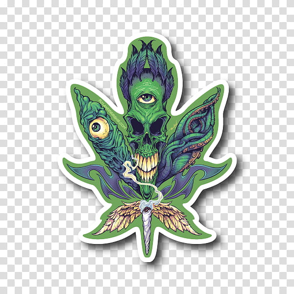 Cannabis Leaf, Sticker, Skull, Drawing, Decal, Kush, Psychedelic Experience, Stoner Film transparent background PNG clipart