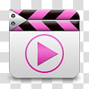 Girlz Love Icons , video-player, white, pink, and black clapperboard illustration transparent background PNG clipart