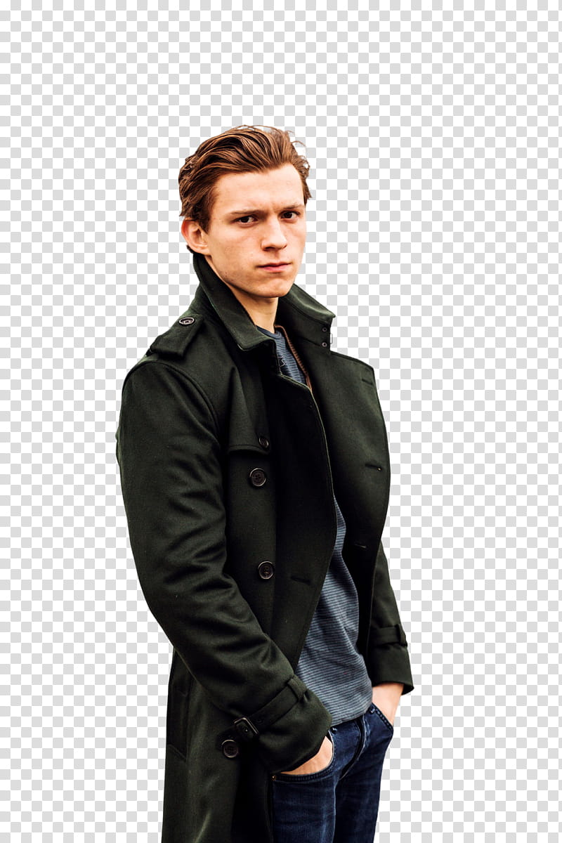 Tom Holland, man wearing black leather jacket transparent background PNG clipart