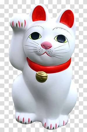 MANEKI NEKO, white and red cat figurine transparent background PNG clipart