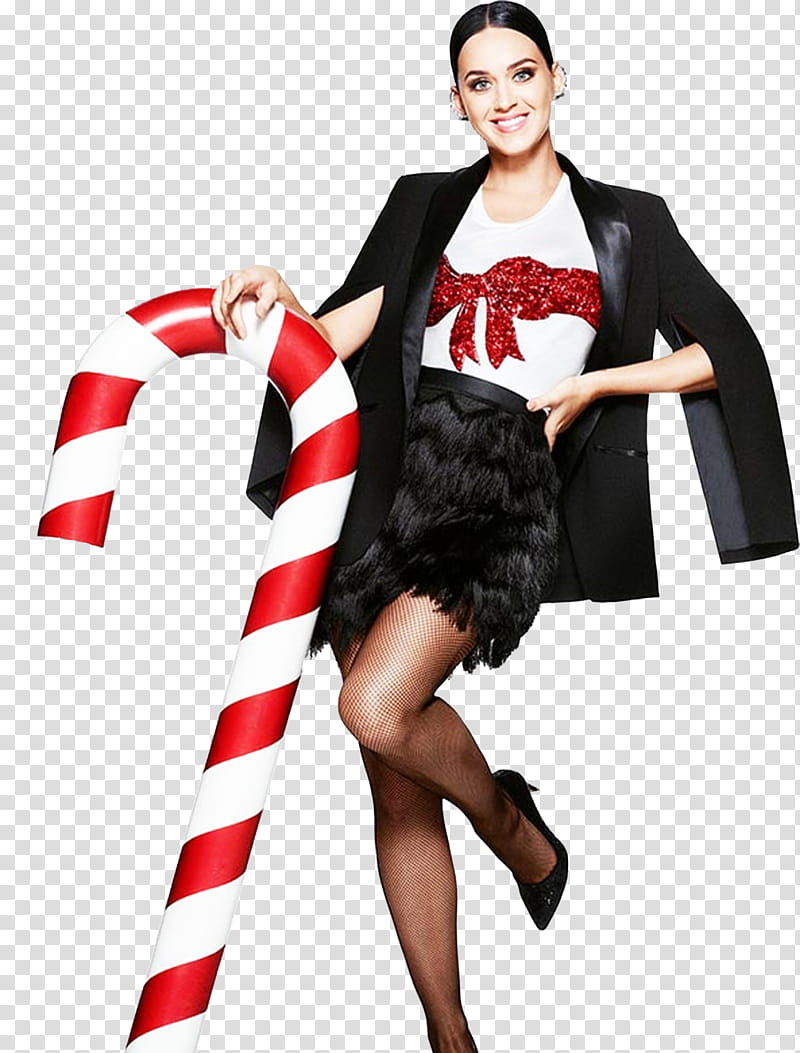 Katy Perry christmas, woman holding candy cane smiling transparent background PNG clipart