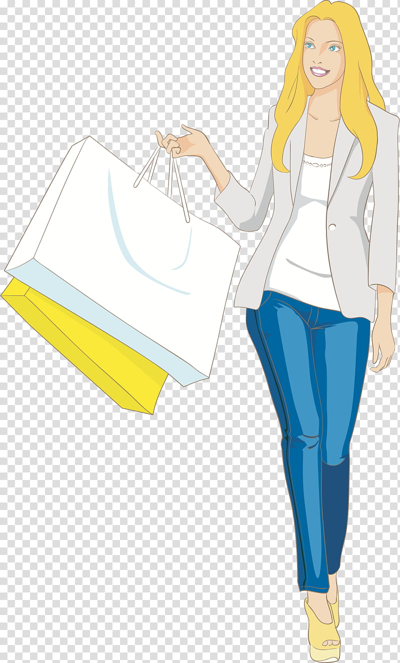 Girl, Shopping, Woman, Cartoon, Lady, Shopping Bag, Drawing, Yellow transparent background PNG clipart