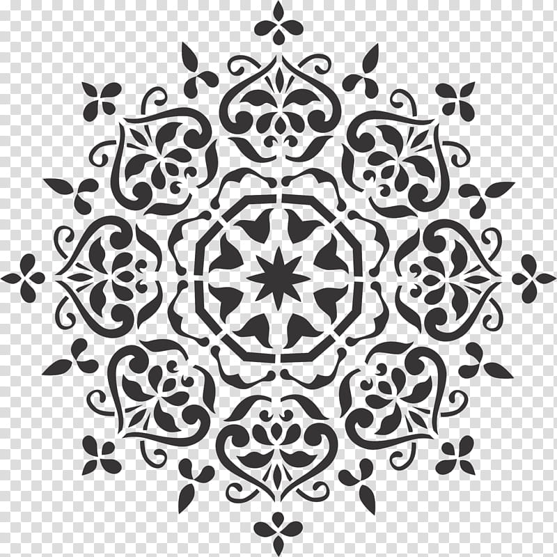 Black And White Flower, Stencil, Mandala, Painting, Template, Interior Design Services, Wall Decal, Mural transparent background PNG clipart