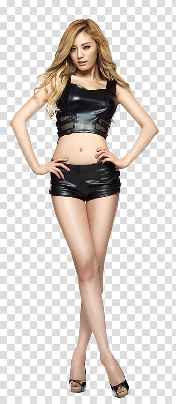 Nana After School, woman wearing black top and short shorts set transparent background PNG clipart