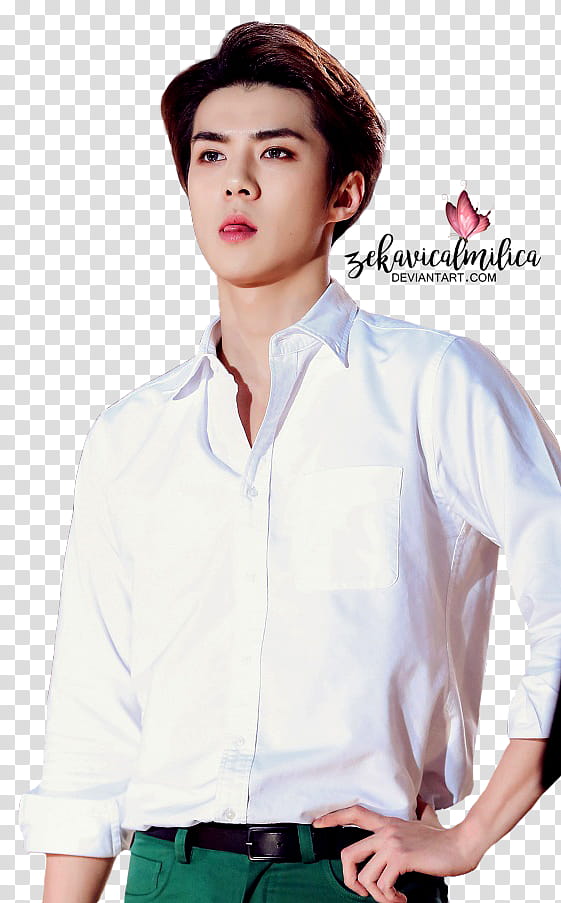 EXO Sehun Seoul Music Awards , man wearing white button-up long-sleeved shirt transparent background PNG clipart