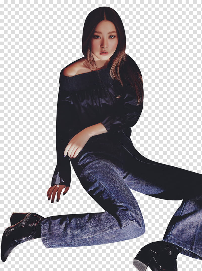 Seulgi, woman in jeans sitting on floor transparent background PNG clipart