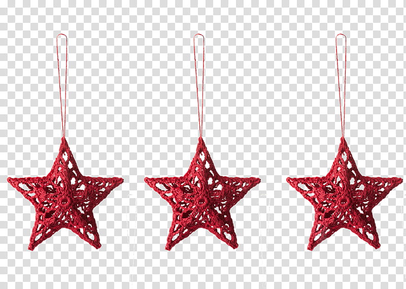 Christmas, three red star decors transparent background PNG clipart
