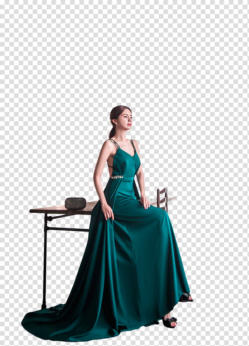 YEON SIL, women's green long dress transparent background PNG clipart