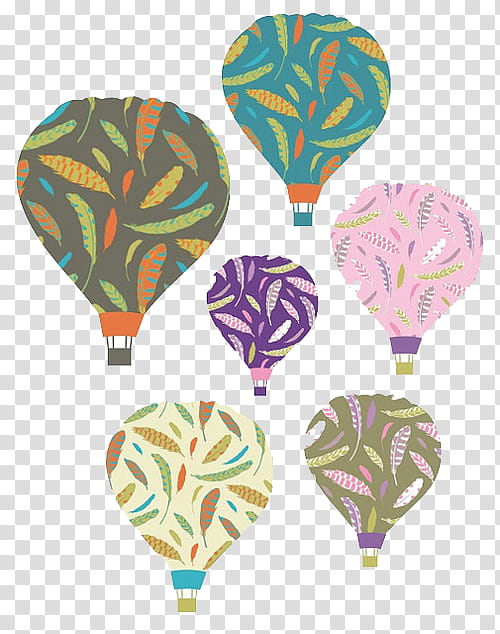 s, six assorted-color hot air balloons illustration transparent background PNG clipart