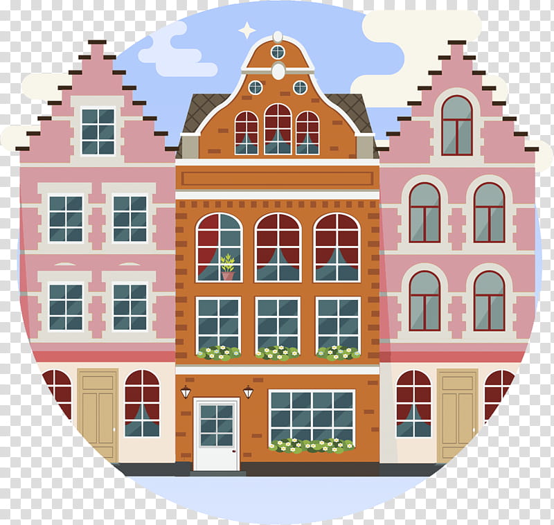 Building, Facade, Elevation, House, Plate, Orange, Pink, Cartoon transparent background PNG clipart