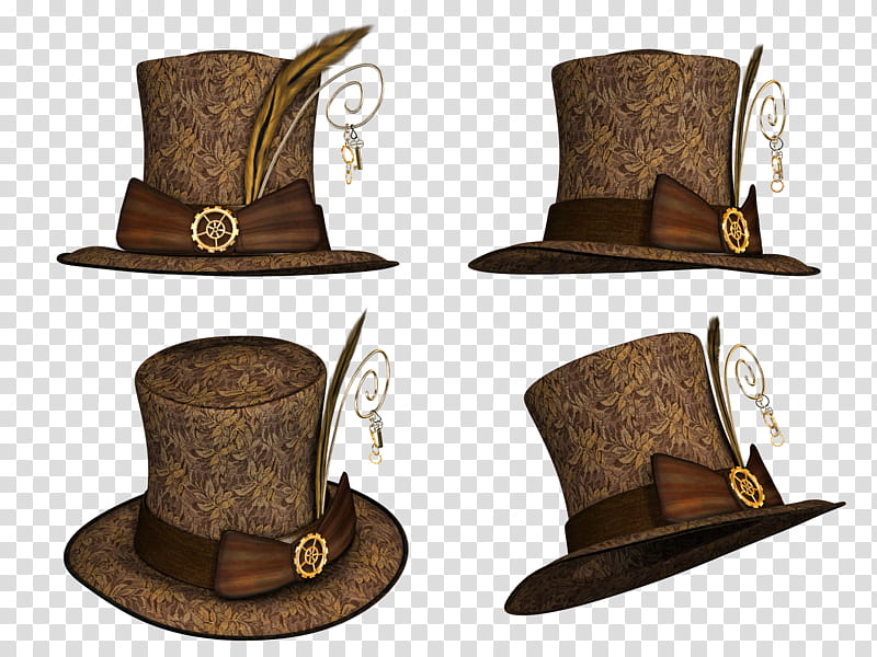 Hat Collection , four brown hat with feather drawing transparent background PNG clipart