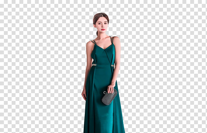YEON SIL, woman wearing green string strap dress transparent background PNG clipart