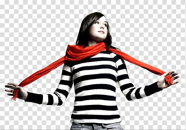woman wearing white and black striped long-sleeved shirt and red scarf transparent background PNG clipart