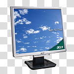 computer icons, gray flat screen computer monitor showing white clouds transparent background PNG clipart