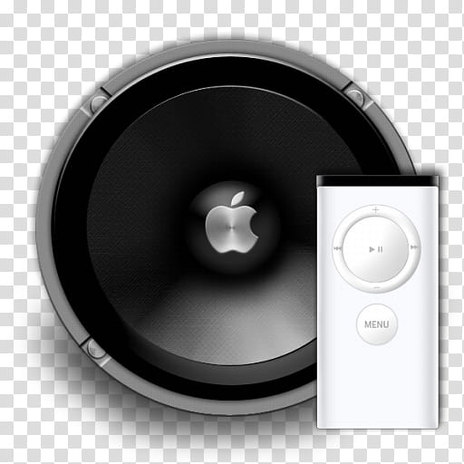 Speaker iTunes, speaker apple remote x, grey Apple subwoofer with white remote control transparent background PNG clipart