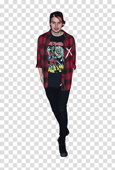 Michael Clifford , man wearing red and black gingham button-up long-sleeved top transparent background PNG clipart