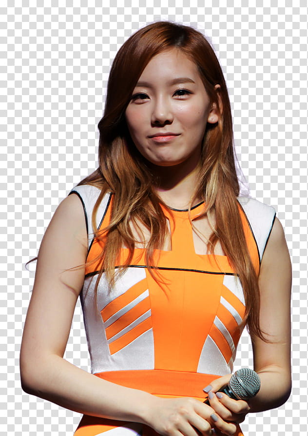 Taeyeon SNSD, female artist wearing orange and white sleeveless dress transparent background PNG clipart