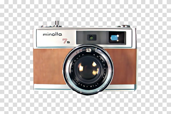 Vintage s, brown and silver Minolta camera transparent background PNG clipart