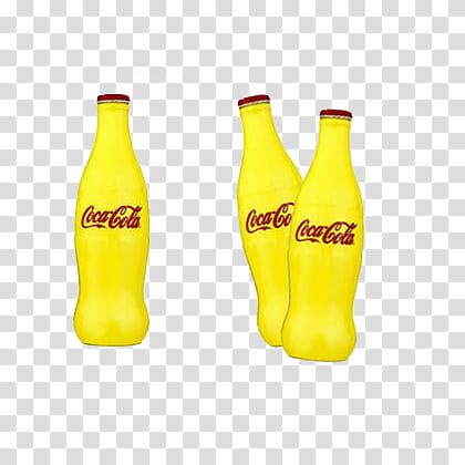 Coca Cola items, three yellow-and-red Coca-Cola bottles illustration transparent background PNG clipart