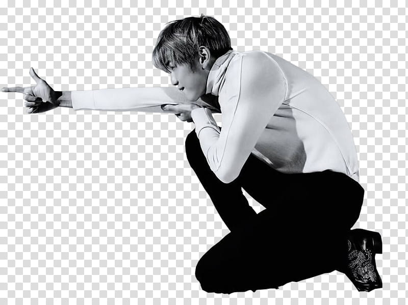KANG DANIEL WANNA ONE , grayscale of man kneeling transparent background PNG clipart