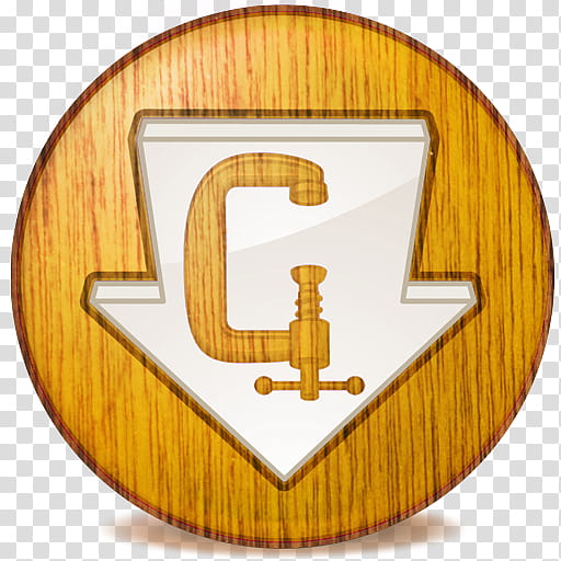 Now Wooden, round brown and white arrow down and wood C-clamp icon illustration transparent background PNG clipart