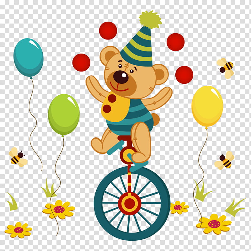 Bear, Clown, Unicycle, Circus, Juggling, Costume, Mural, Cartoon transparent background PNG clipart