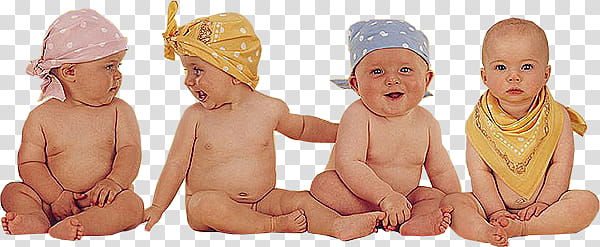 , four babies wearing assorted-colored bandana transparent background PNG clipart