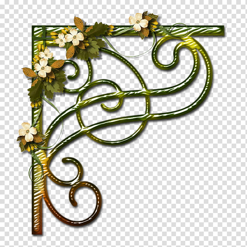 DiZa decorative element, green and white floral bracket transparent background PNG clipart