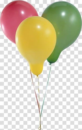 three red, yellow, and green balloons transparent background PNG clipart