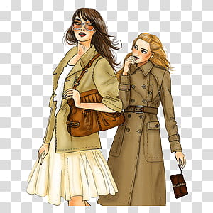 girls s, woman in trench coat looking at woman wearing sunglasses illustration transparent background PNG clipart