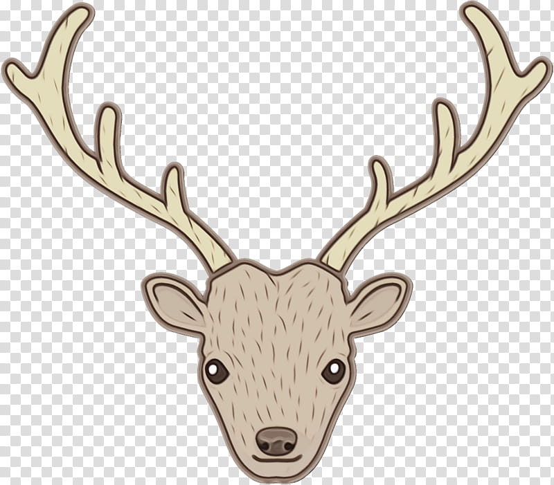 Reindeer, Watercolor, Paint, Wet Ink, Horn, Antler, Elk, Head transparent background PNG clipart