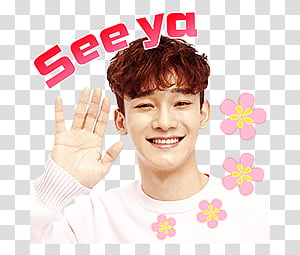 EXO LINE STICKERS, man raising his right hand transparent background PNG clipart thumbnail