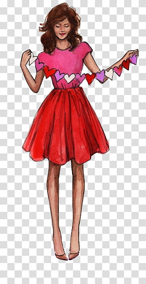 Girl S Pink Shirt And Red Dress Drawing Transparent Background Png Clipart Hiclipart - red dress girl roblox red dress girl free transparent