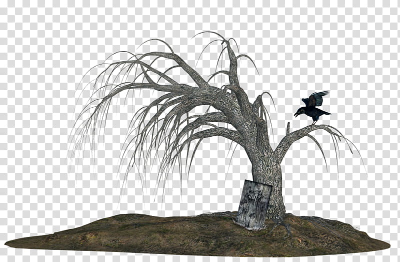 TWD Haunted Tree Scene, crow on withered tree transparent background PNG clipart