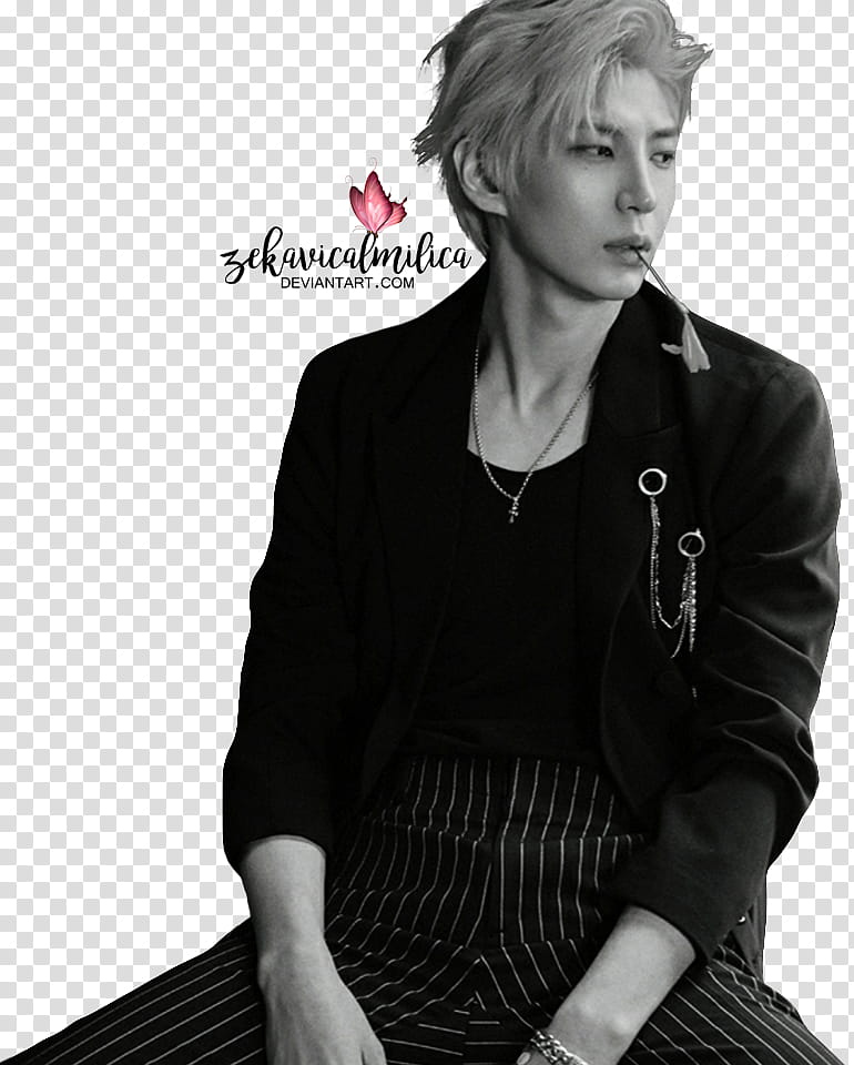 VIXX Leo Eau de VIXX, grayscale of man sitting while looking on left side transparent background PNG clipart