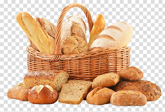 assorted bread in wicker basket transparent background PNG clipart