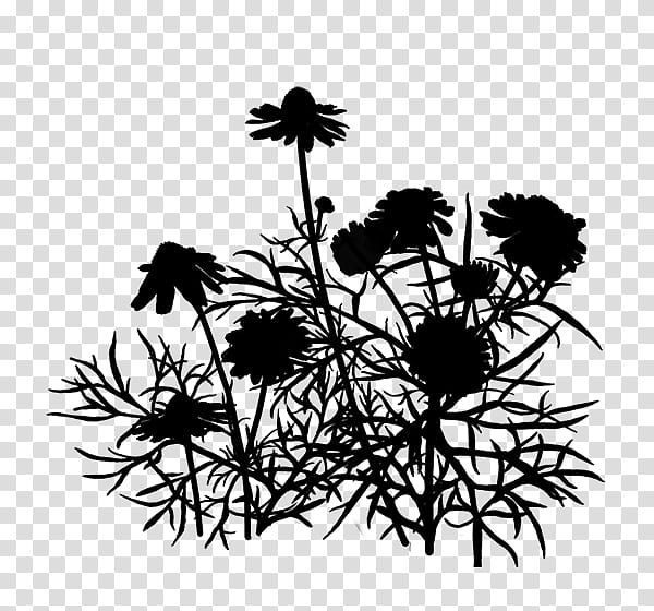 Family Silhouette, Flower, Leaf, Branching, Plant, Blackandwhite, Wildflower, Dandelion transparent background PNG clipart