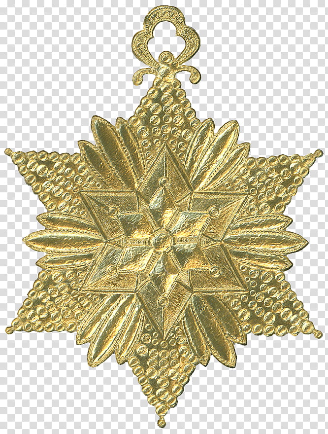 German Dresden Gold Paper Medallion Ornament , gold-colored star pendant transparent background PNG clipart