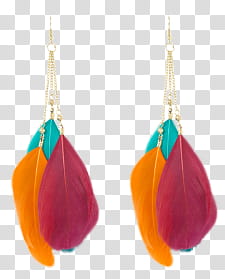 Earrings Set , pair of orange, teal and red pendant earrings transparent background PNG clipart
