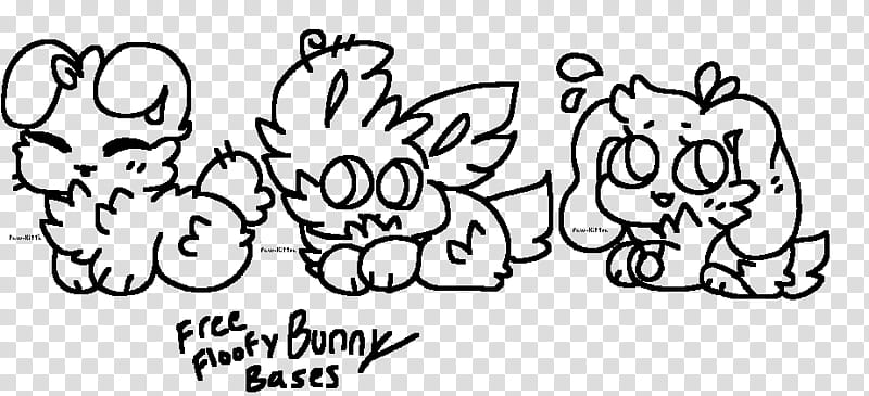Floofy rabbit bunny bases, three cat illustration transparent background PNG clipart