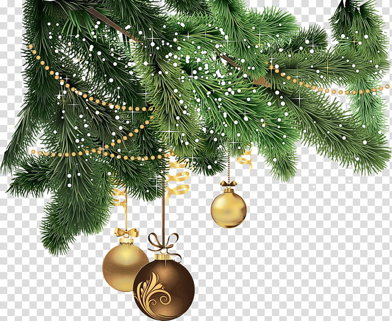 Christmas tree, Watercolor, Paint, Wet Ink, Oregon Pine, Christmas Decoration, Branch, Christmas Ornament transparent background PNG clipart