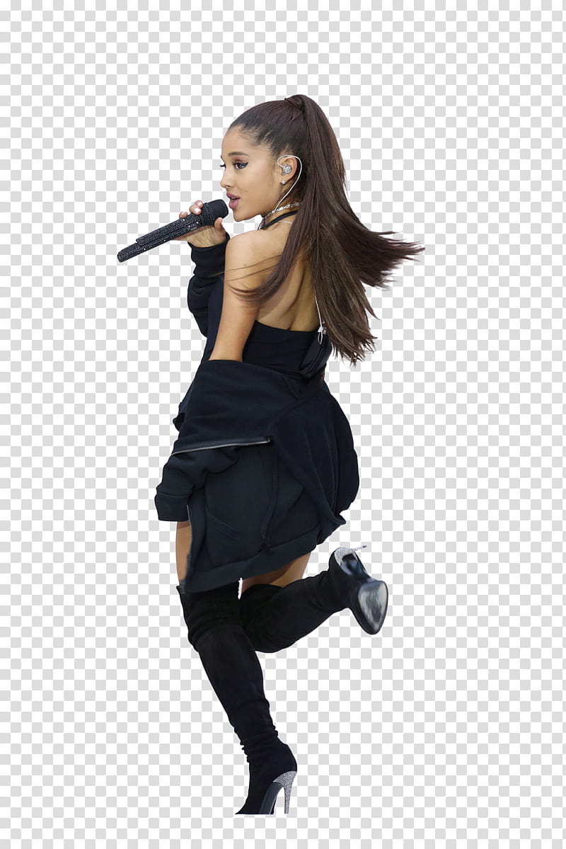 Ariana Grande, woman in black halter minidress transparent background PNG clipart