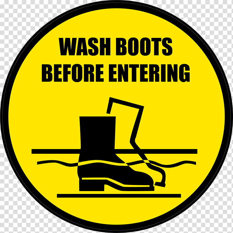 Wash Boots Before Entering Floor Sign Version 1 Yellow, Logo, Happiness, Text, Line, Signage, Area, Symbol transparent background PNG clipart