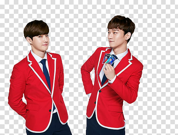 EXO KFC CHINA, two red suits transparent background PNG clipart