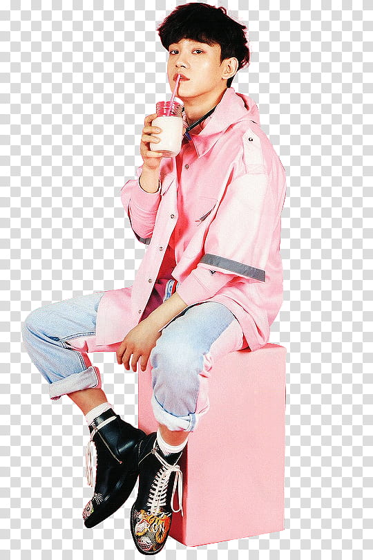 EXO CBX , male South Korean singer sits on pink box transparent background PNG clipart