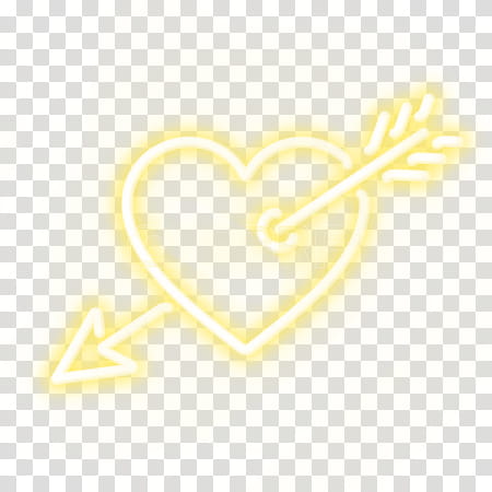 Neon Lights Set, yellow and white heart with arrow transparent background PNG clipart