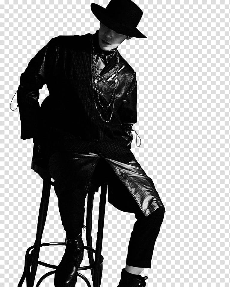 grayscale of man wearing wide brim fedora hat transparent background PNG clipart